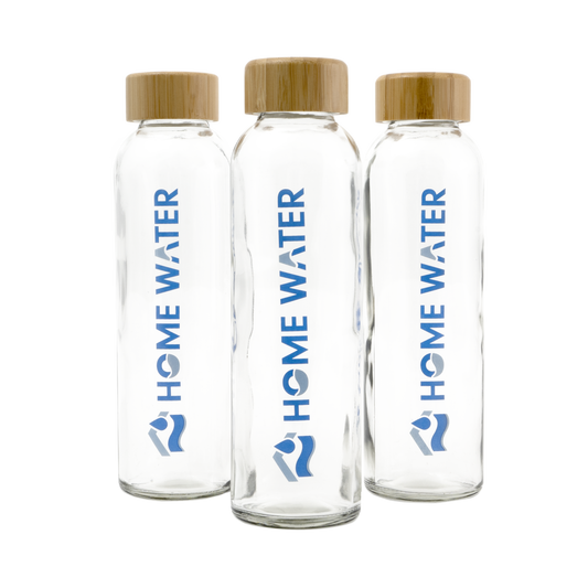 Glass Drinking Water Bottle Set With Bamboo Caps